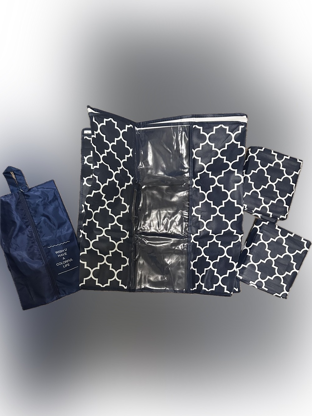 Navy and White Geometric Organizer Tote